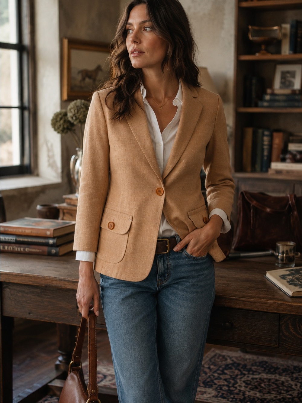 Max Studio Camel Size 4 Wool Blend Blazer Heritage Prep Quiet Luxury